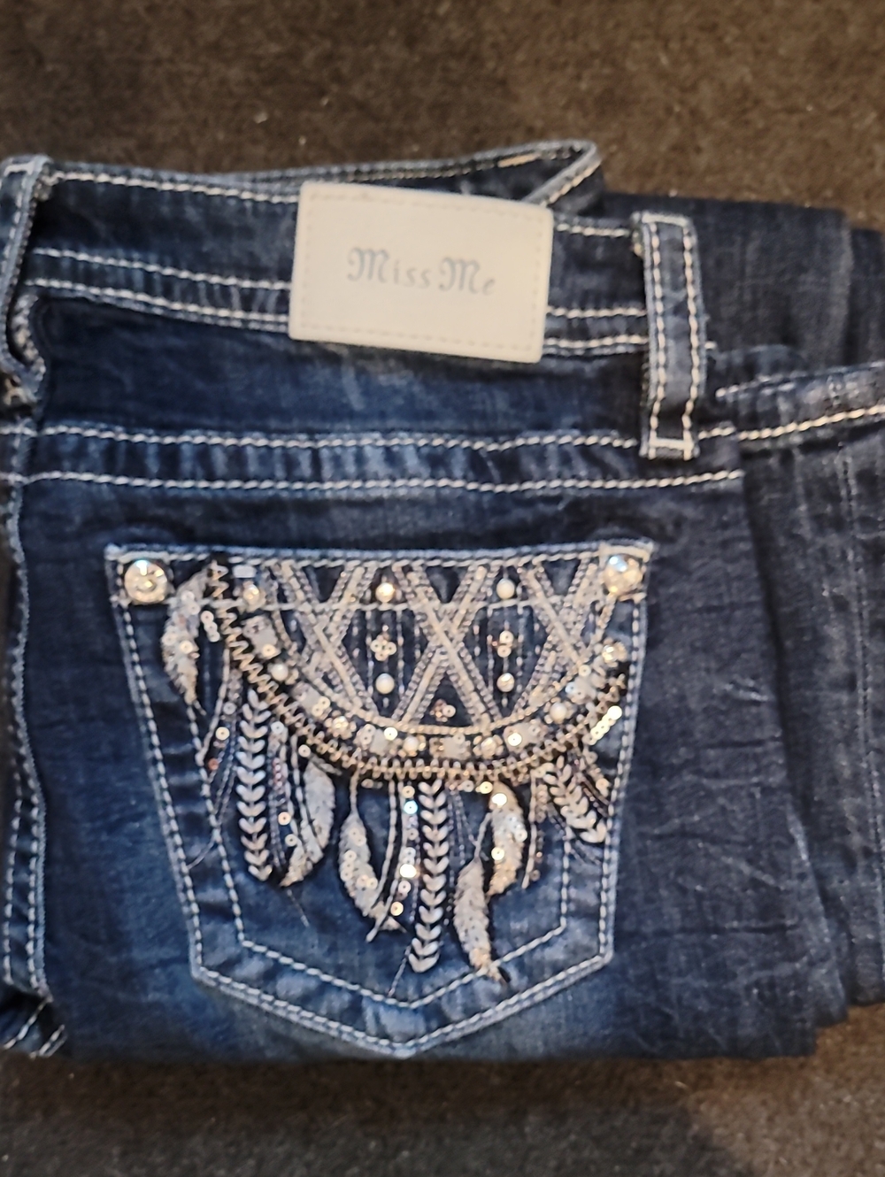 Miss Me Dark Blue Bootcut Jeans with Embellished Pocket
